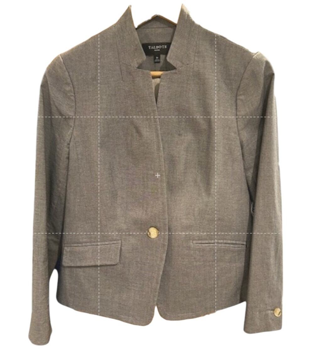 TALBOTS Women's Stretch Cotton Blazer 8 Petite 8P One Button Heather Grey Gray
